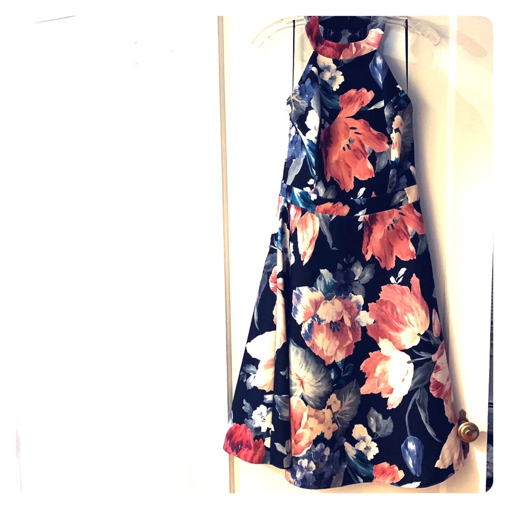 A-line Midi Black & Floral Cocktail Dress!